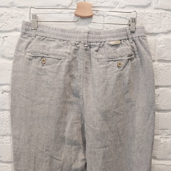 Zara 100% Linen Pants Mens M 32 x 27 Gray Light Blue Drawstring Casual Pull On. - Picture 7 of 12